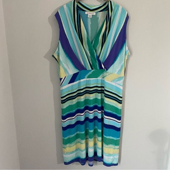 Liz Claiborne Women’s Deep V Neck Striped Colorful Midi Dress - Picture 1 of 3